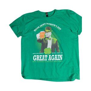 Sz.XL*Anvil*Green T-shirt--Image of Trump w/ Mug of Beer (St. Patricks Day)